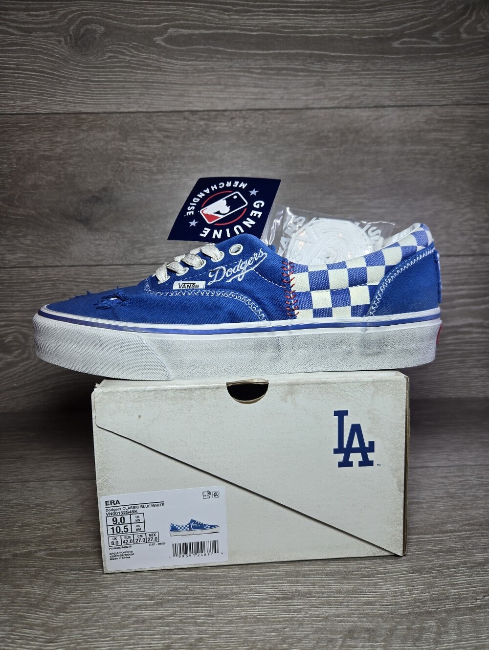 VANS x LA Dodgers Classic Blue / White Check Canvas Lace-Up Sneakers Mens Size 9
